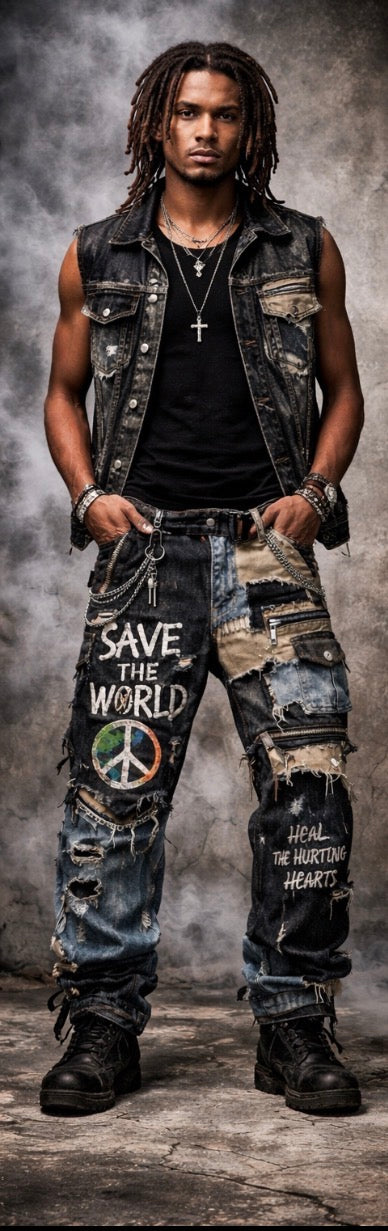 The shift starts within.
“Pray For A Better World” Patchwork Denim Set
By Keyofblessings (KB)