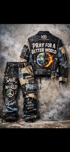 The shift starts within.
“Pray For A Better World” Patchwork Denim Set
By Keyofblessings (KB)