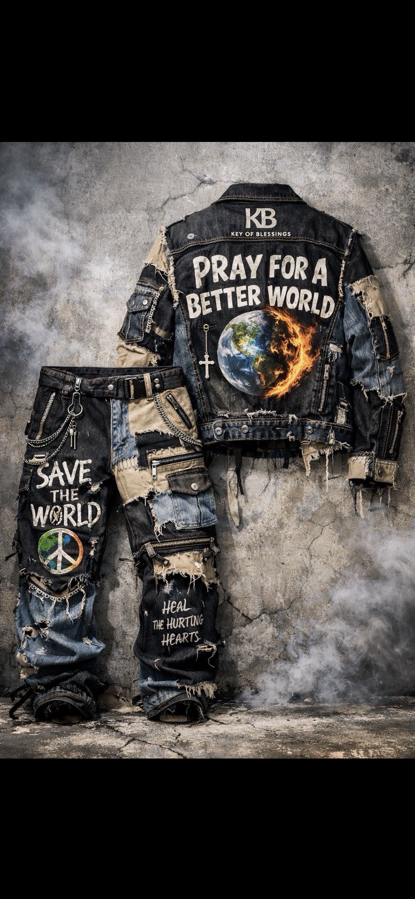 The shift starts within.
“Pray For A Better World” Patchwork Denim Set
By Keyofblessings (KB)