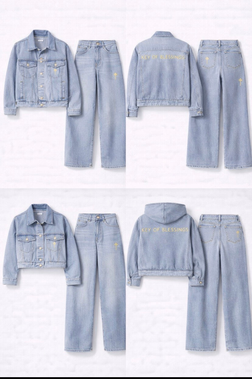 Lock in—distractions cost destiny. Key of Blessings™ Signature Denim Set adults Men/Women