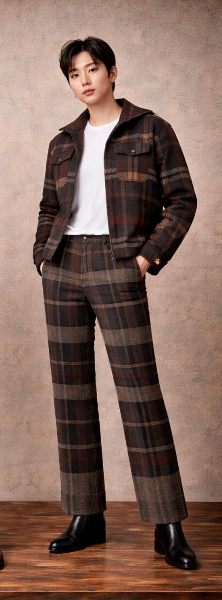 “Every step is guided.” KB Edition Plaid Wide-Leg Trousers