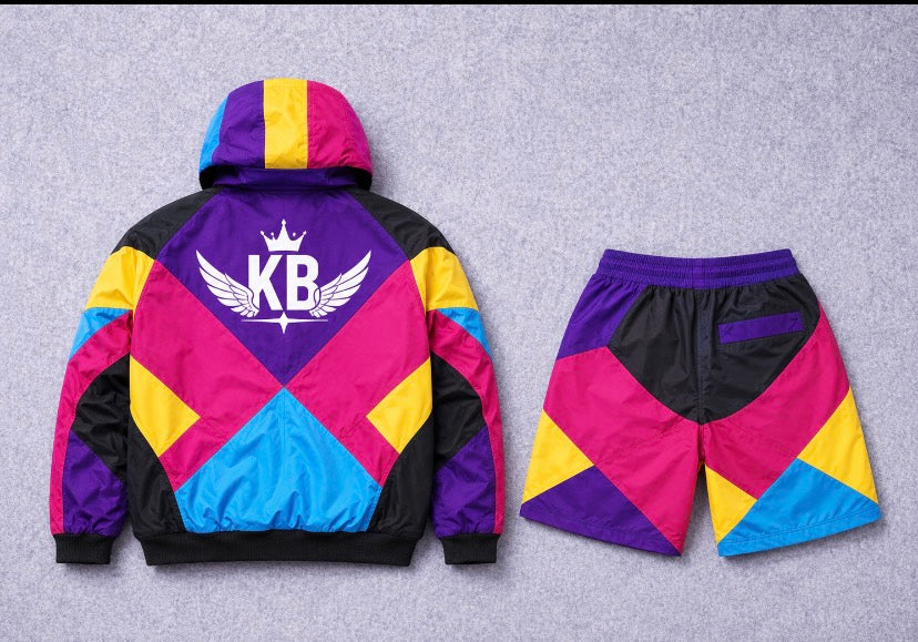 Clarity creates power. KB Signature Black Colorblock Windbreaker & Shorts
