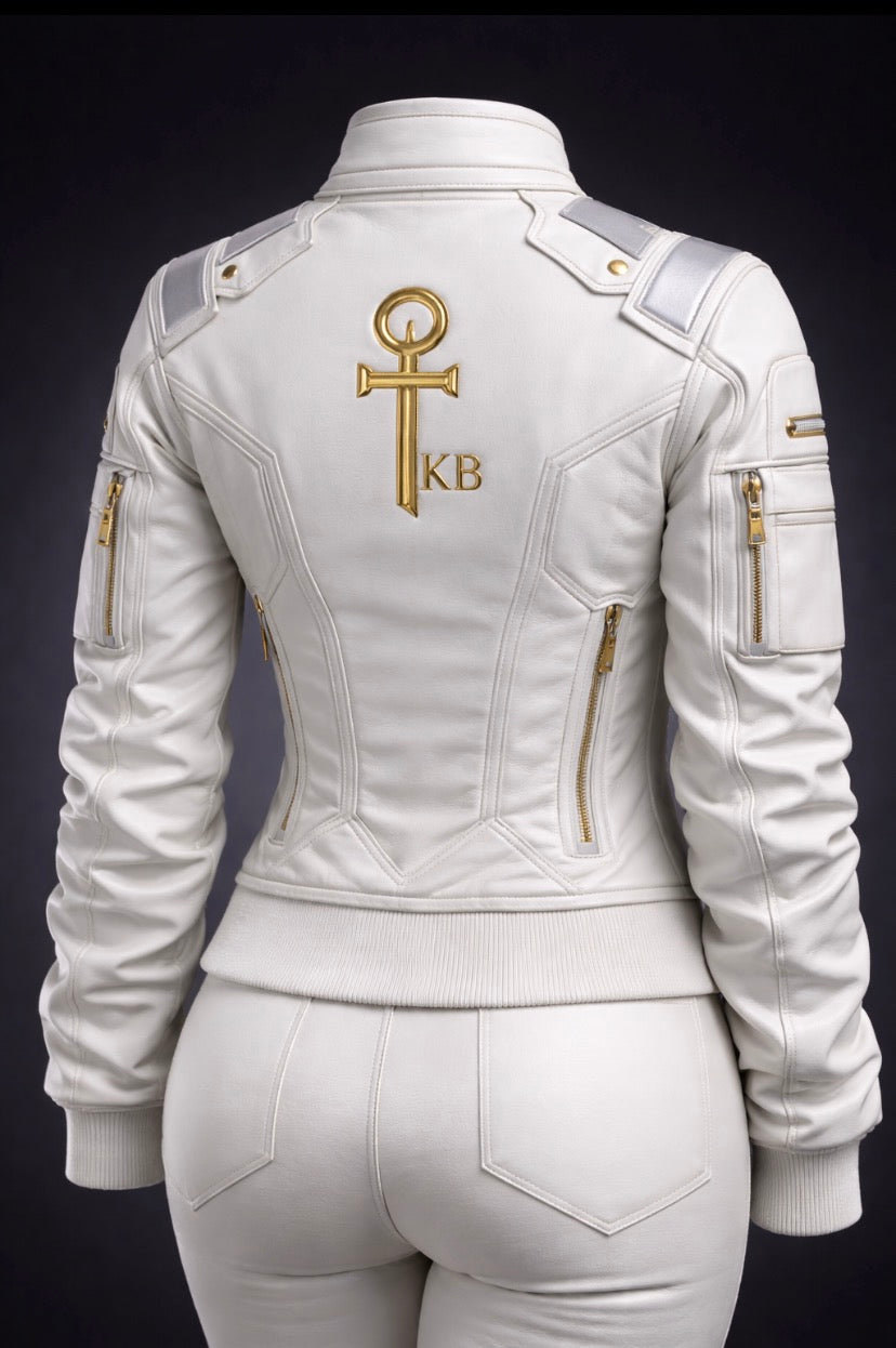 Leave impact, not impressions. Key of Blessings™ Signature Ivory Moto Jacket
