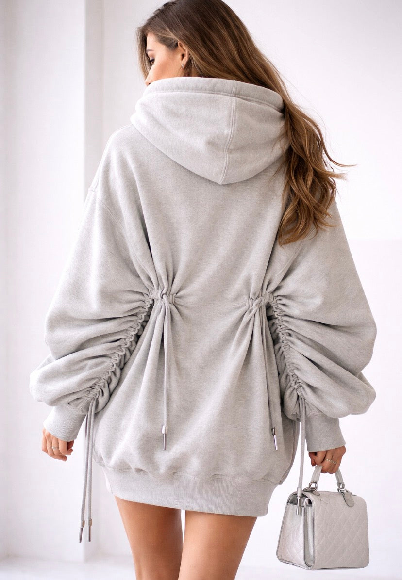 “Soft energy. Strong presence.” Curtain Luxe Hoodie Dress – Street Elegance Edition