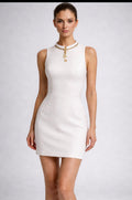 You don’t find the key—you become it. KB Key Necklace Zipper Dress – White Signature Edition