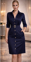 Stay solid, stay centered. KB Aligned Luxe Shirt Dress