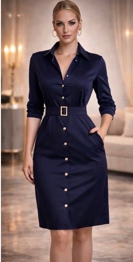 Stay solid, stay centered. KB Aligned Luxe Shirt Dress