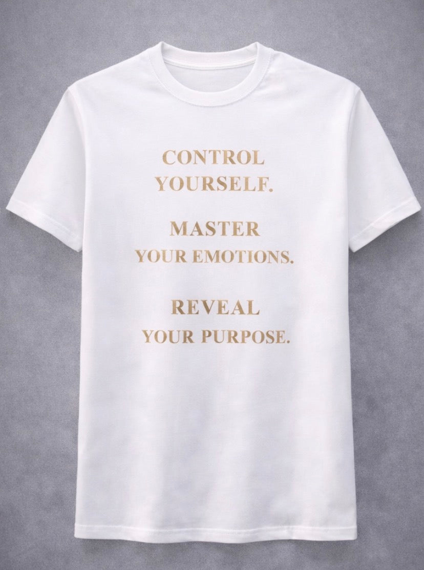 “CONTROL YOURSELF” STATEMENT TEE (IVORY / GOLD)**