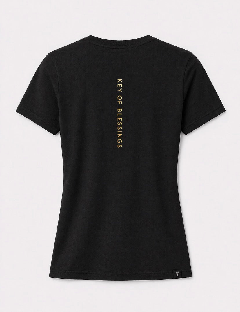 The right path feels different. Stay in tune with your purpose. Key of Blessings™ Spine Statement Tee – Black Woman’s