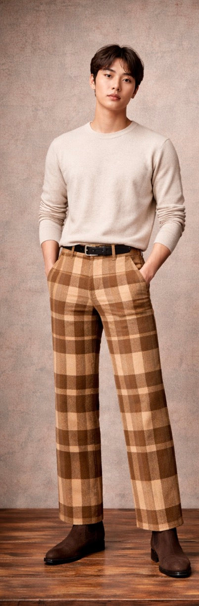 “Every step is guided.” KB Edition Plaid Wide-Leg Trousers