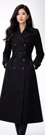 Stay ready—your time is coming. Key of Blessings Noir Sovereign Wool Trench – Woman Signature Edition