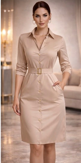Stay solid, stay centered. KB Aligned Luxe Shirt Dress