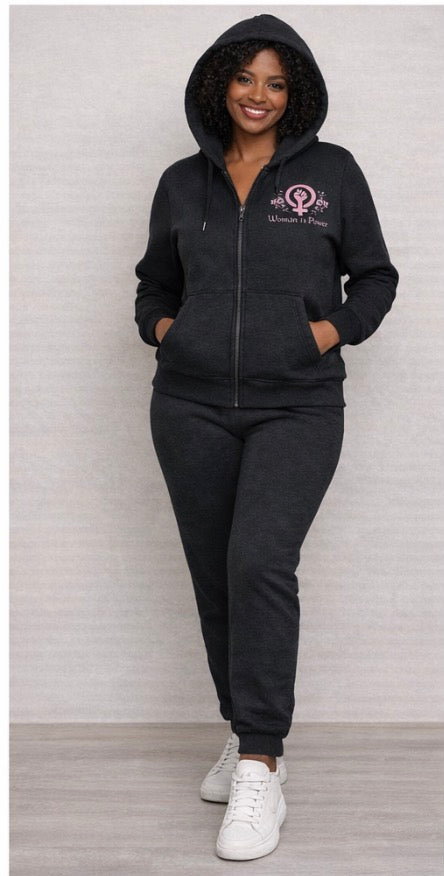 Aligned women change everything.” Women Is Power Luxury Signature Hoodie & Jogger Set