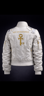 Leave impact, not impressions. Key of Blessings™ Signature Ivory Moto Jacket