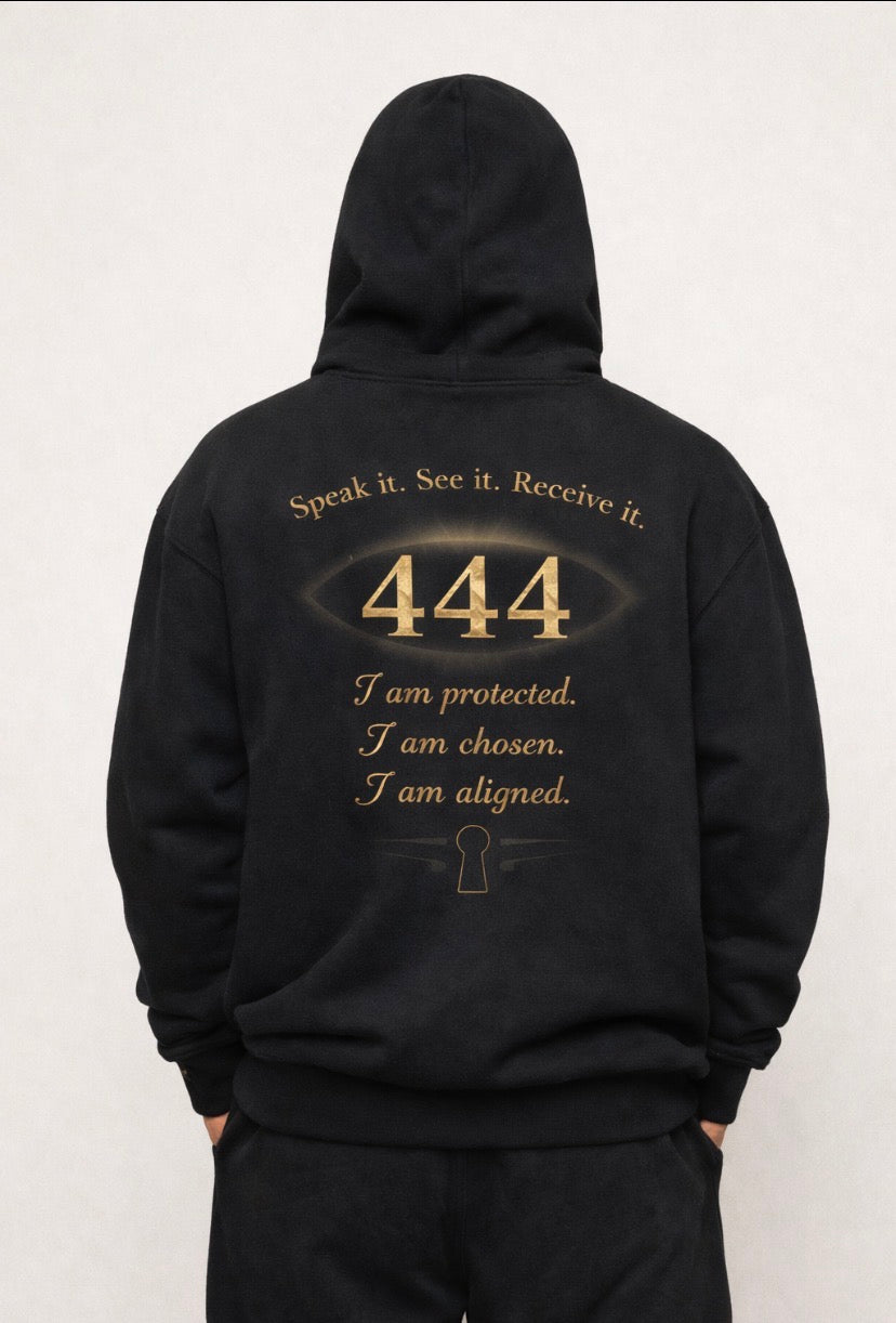 “Everything I desire is aligning.”
“444 Alignment Hoodie – Manifestation Edition”